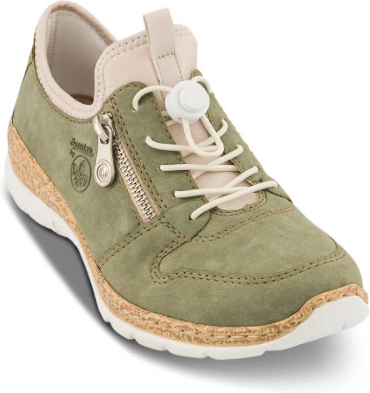 Rieker Groene imitatieleren schoenen met rits en elastische veters Green Dames