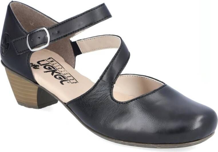 Rieker Zwarte Leren Platte Sandalen Zwart Dames