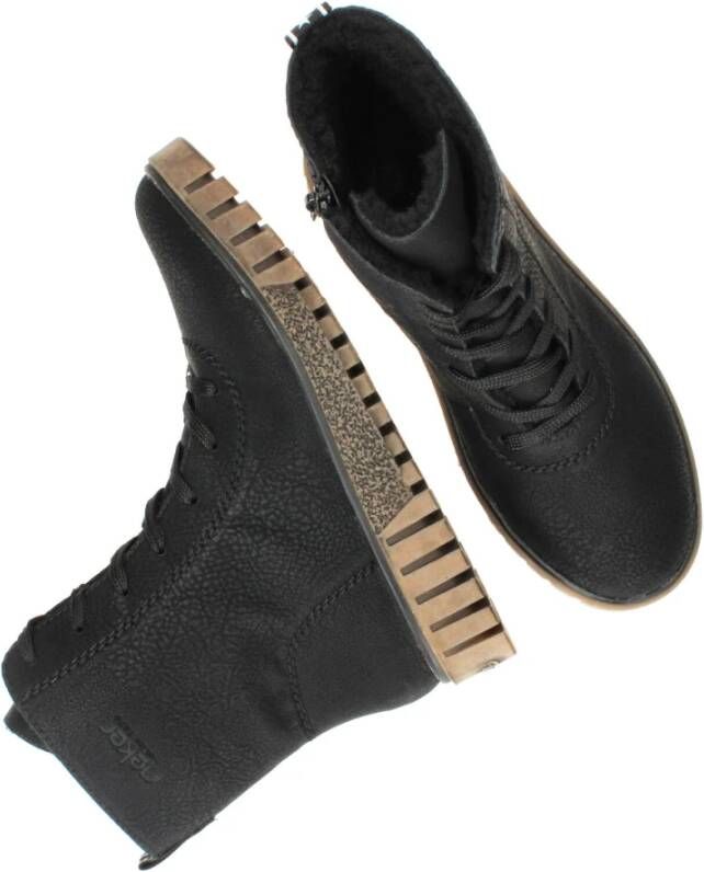 Rieker Stevige Zwarte Vegan Veterboot voor Dames Zwart Dames