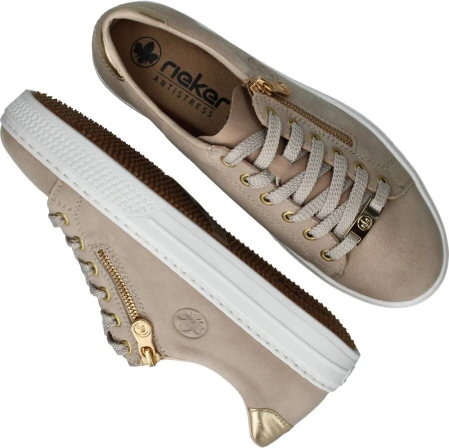 Rieker Taupe Sneakers met Gouden Accenten Beige Dames