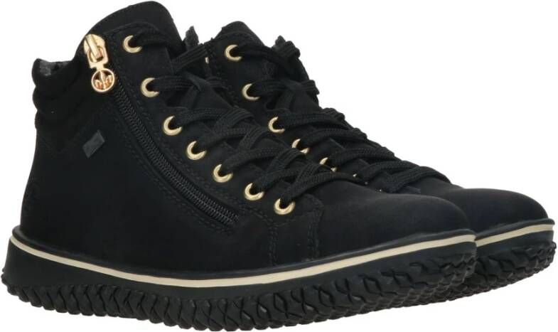 Rieker Stijlvolle zwarte sneakers met rits en veters Zwart Dames