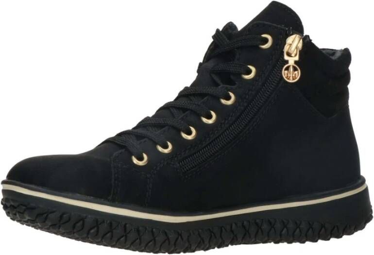 Rieker Stijlvolle zwarte sneakers met rits en veters Zwart Dames