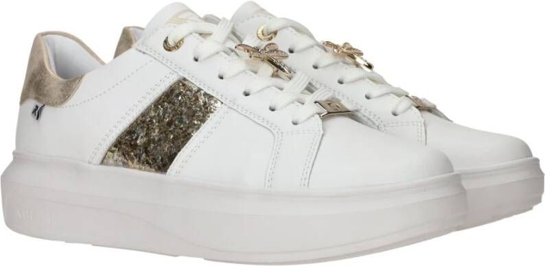 Rieker Witte leren sneakers met gouden libelledetail White Dames