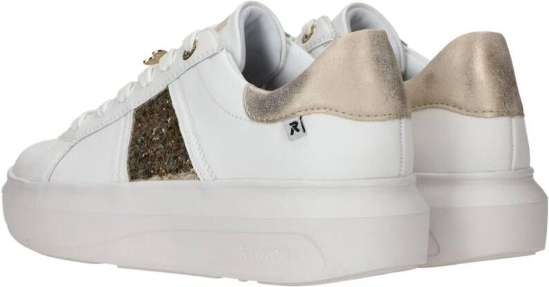 Rieker Witte leren sneakers met gouden libelledetail White Dames