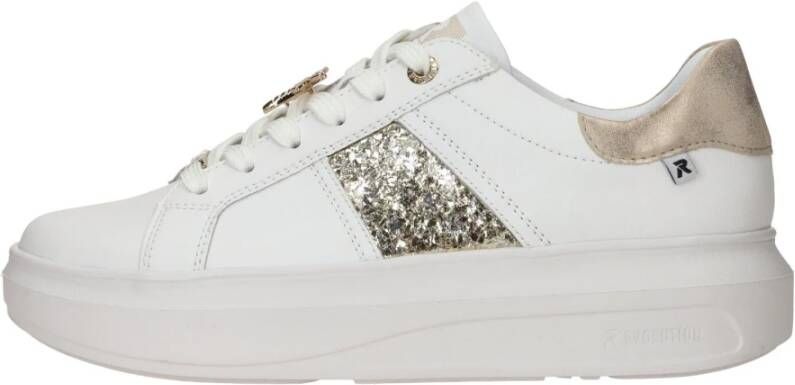 Rieker Witte leren sneakers met gouden libelledetail White Dames