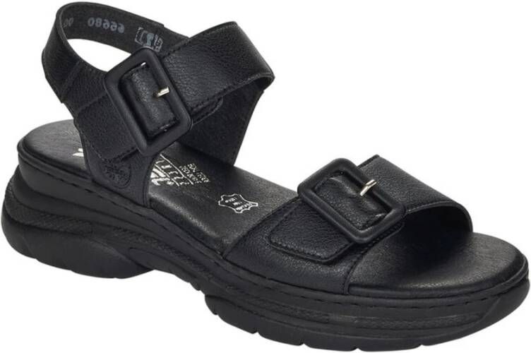 Rieker Zwarte Casual Platte Open Sandalen Black Dames