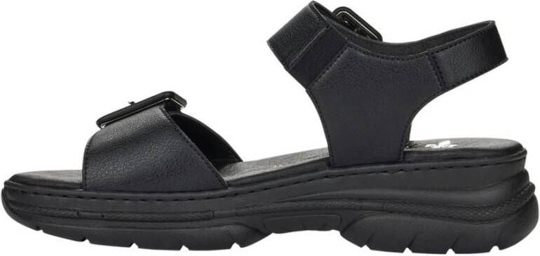 Rieker Zwarte Casual Platte Open Sandalen Black Dames