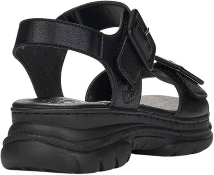 Rieker Zwarte Casual Platte Open Sandalen Black Dames