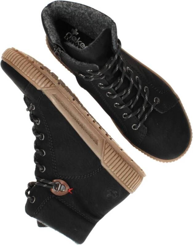 Rieker Zwarte Comfortabele Vegan Veterschoen Black Dames
