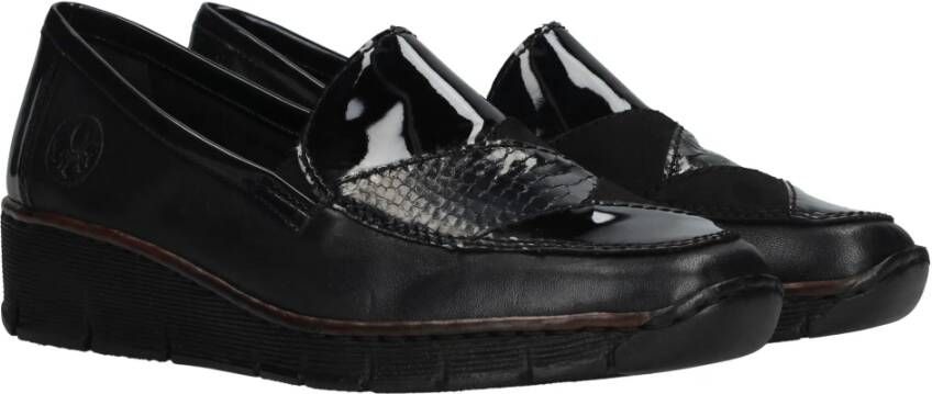 Rieker Zwarte Instapper met Suède en Dierenprint Details Black Dames