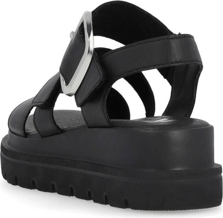 Rieker Zwarte Open Platte Sandalen Vrouwen Black Dames