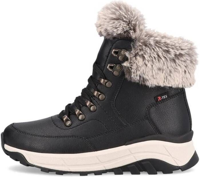 Rieker Zwarte Veterschoen Wol Gevoerd Black Dames