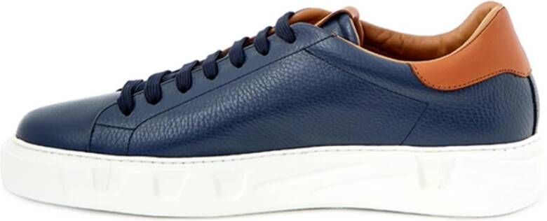 Roberto Cavalli Blauwe leren sneakers met gouden logo