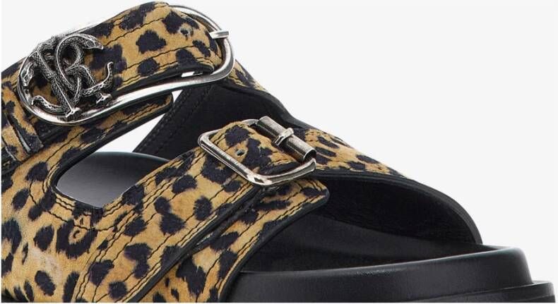 Roberto Cavalli Jaguar Print Platte Sandalen