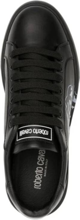 Roberto Cavalli Zwarte Leren Casual Sneakers voor Mannen Black Heren
