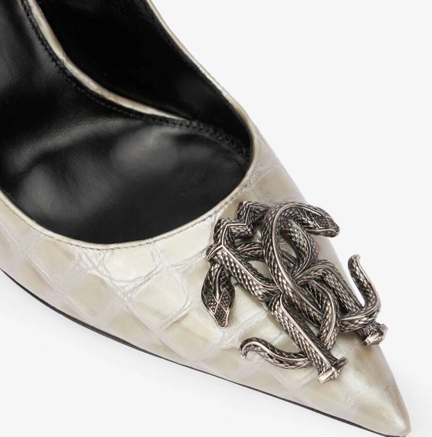 Roberto Cavalli Spiegelslang monogram leren pumps