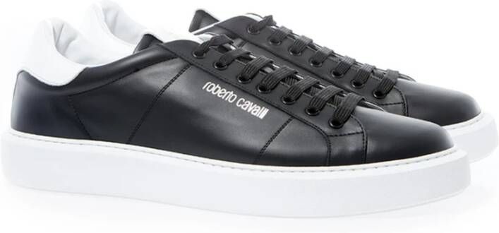 Roberto Cavalli Zwarte Leren Sneakers met Vetersluiting Black Heren