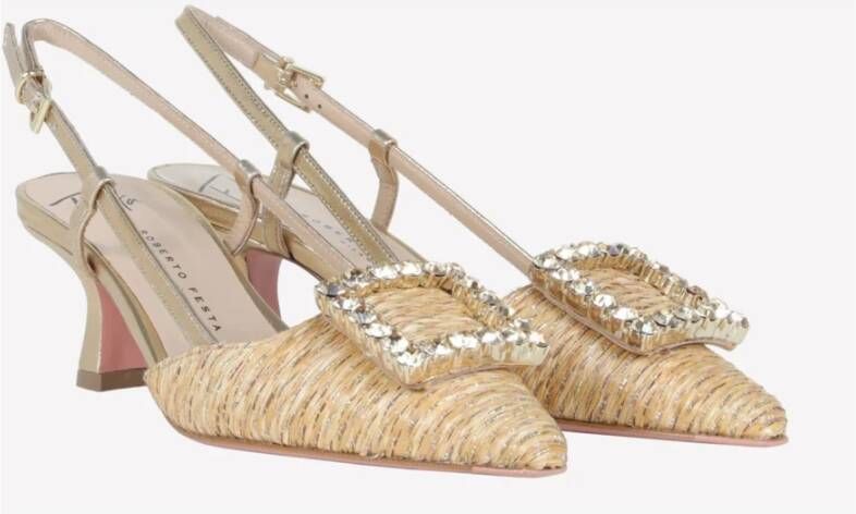 Roberto Festa Beige Raffia en Leren Slingback Beige Dames