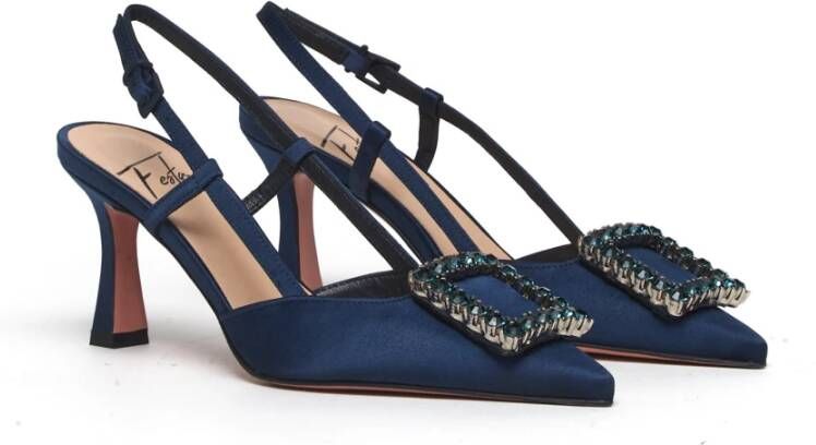 Roberto Festa Blauwe satijnen strass gesp slingback Blue Dames