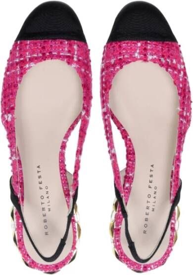 Roberto Festa Fuchsia Slingback Sandalen Tweed Goud