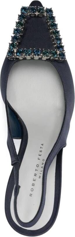 Roberto Festa Marineblauwe satijnen slingback pumps