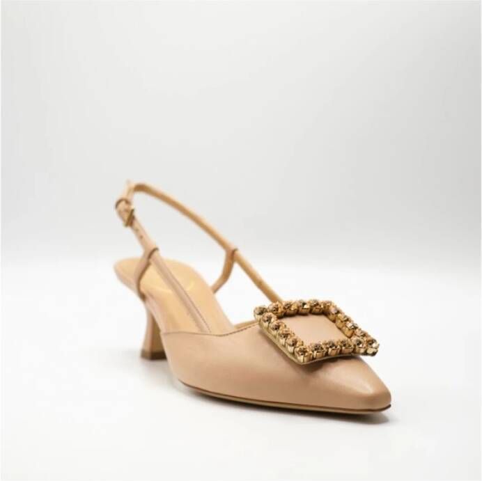 Roberto Festa Schepvormige Halslijn Leren Sandalen Beige Dames