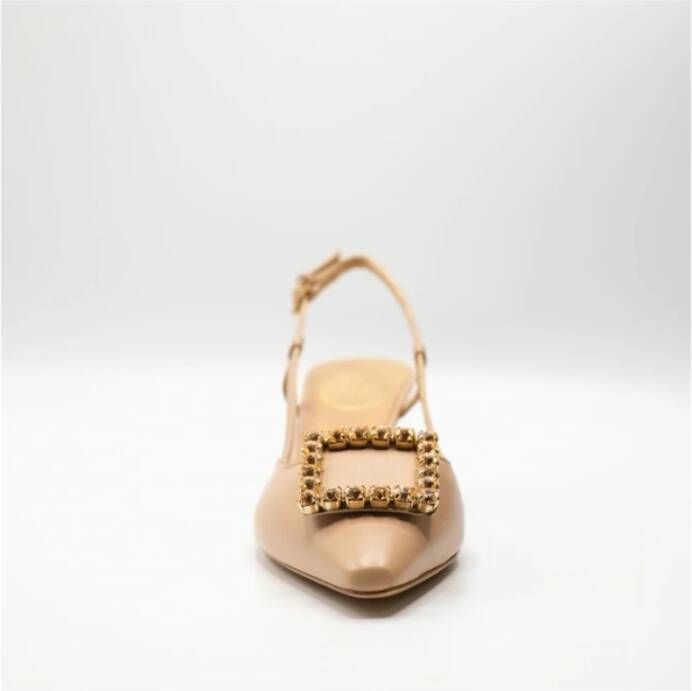 Roberto Festa Schepvormige Halslijn Leren Sandalen Beige Dames