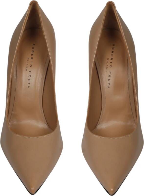 Roberto Festa Leren Pumps Fw22 Puntige Neus Beige Dames