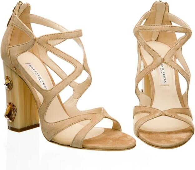 Roberto Festa Hoge Hak Cage Sandalen Beige Dames