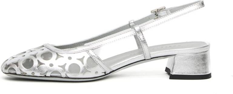 Roberto Festa Zilveren leren en stoffen slingback schoenen