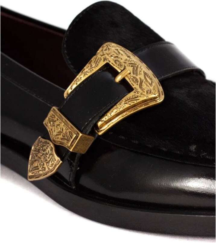 Roberto Festa Zwarte Leren Loafers met Kalfshaar