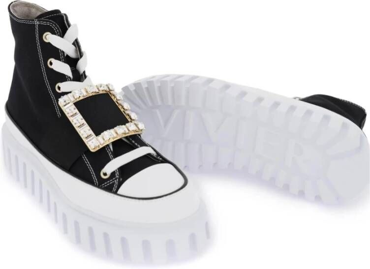 Roger Vivier Canvas hoge sneakers met kristallen gesp Black Dames