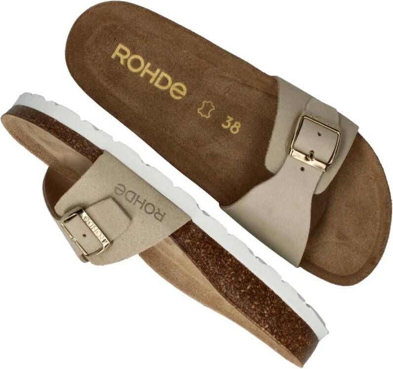 Rohde Beige leren zomerse slipper met gesp Beige Dames