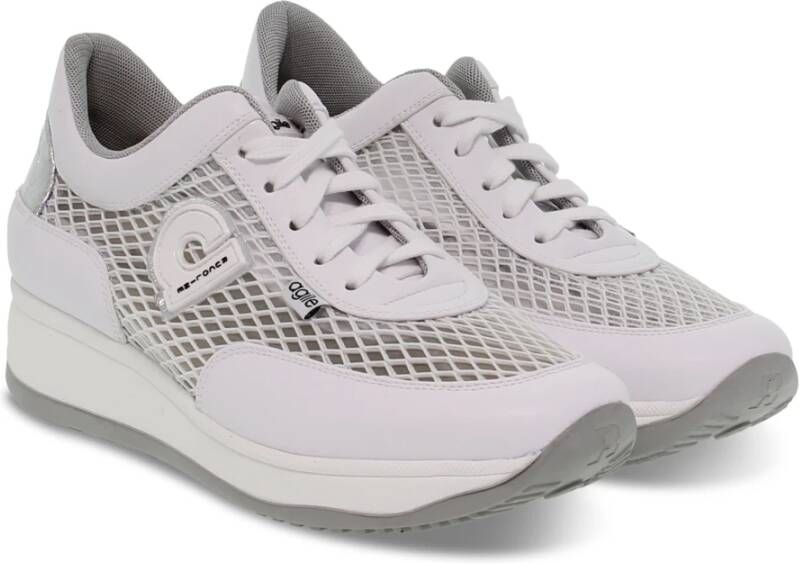 Rucoline Witte en Zilveren Netleren Sneakers White Dames