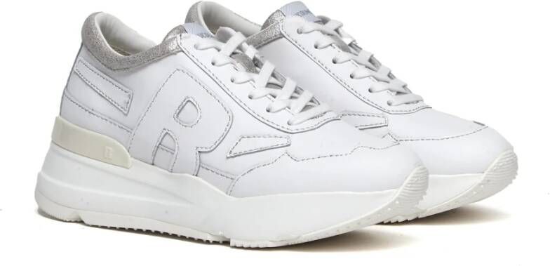 Rucoline Witte leren sneakers met zilveren inzetstukken White Dames