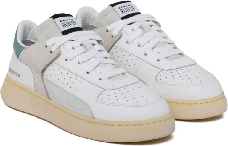 RUN OF Groen en wit leren EVO Combi Sneakers Wit Dames