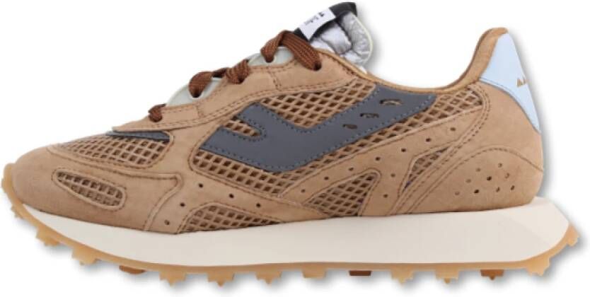 RUN OF Handgemaakte Crème Sneaker Brown Dames
