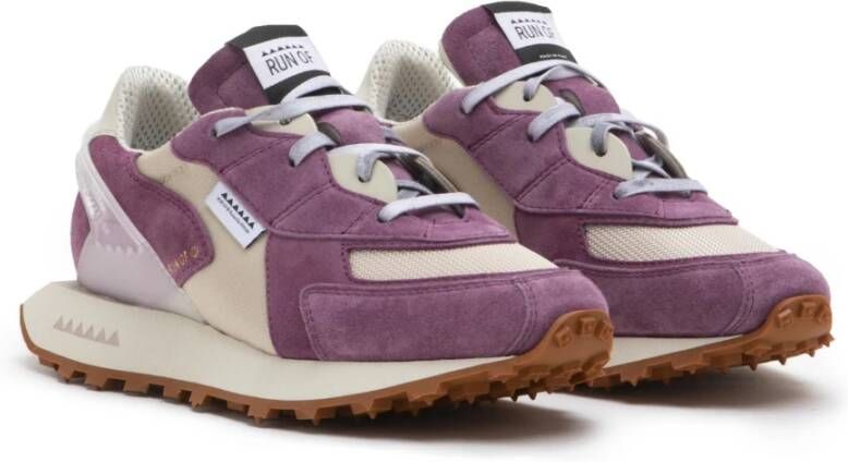 RUN OF Roze Leren Sneaker met Witte Zolen Purple Dames