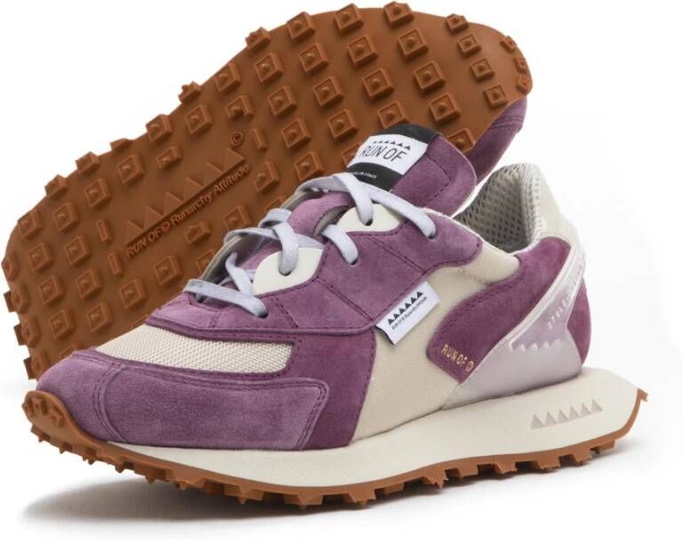 RUN OF Roze Leren Sneaker met Witte Zolen Purple Dames