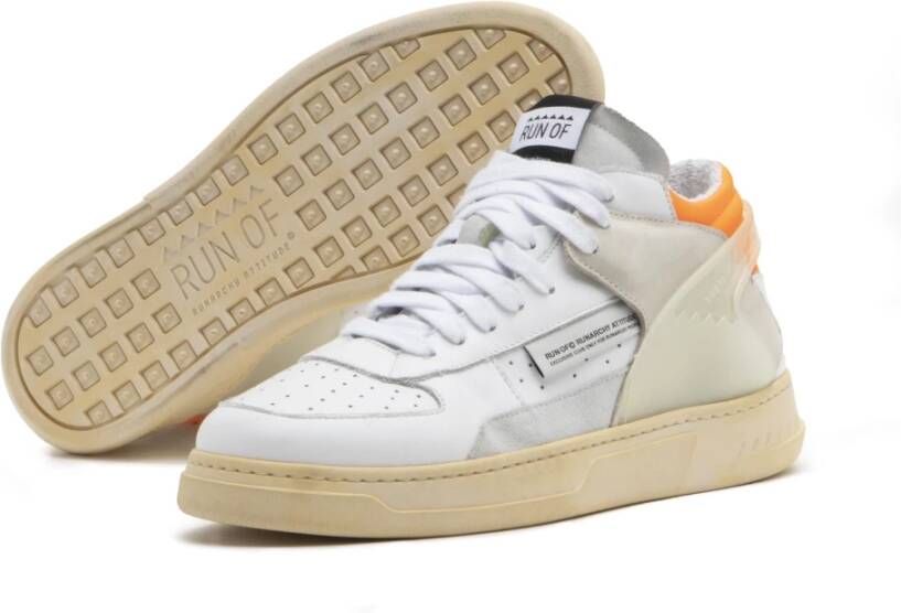 RUN OF Witte Leren Sneakers met Oranje Fluorescerende Hiel Multicolor Dames