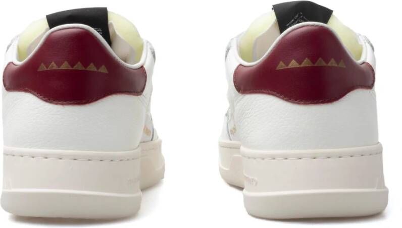 RUN OF Witte leren sneakers met wijnrode details