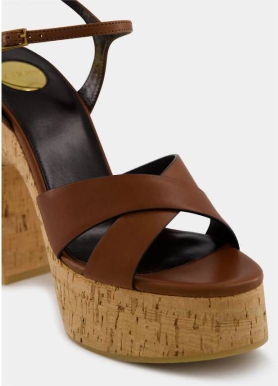 Saint Laurent Bianca Platform Sandalen in Cognac Leer