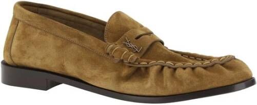 Saint Laurent Blokhak Suède Loafers met Logo Brown Heren