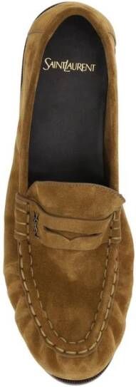 Saint Laurent Blokhak Suède Loafers met Logo Brown Heren