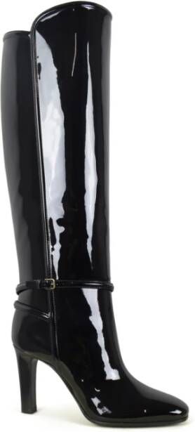 Saint Laurent Verhoog je schoenenspel met zwarte lakleren laarzen Zwart Dames