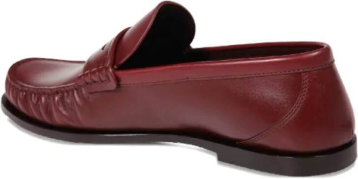 Saint Laurent Bordeauxrode Leren Loafers met Goudkleurig Logo