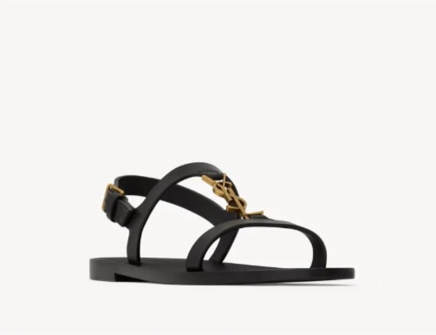 Saint Laurent Bronzen Leren Sandalen met Enkelband