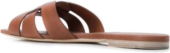 Saint Laurent Bruin Leren Platte Sandalen met Gevlochten Bandjes Brown Dames