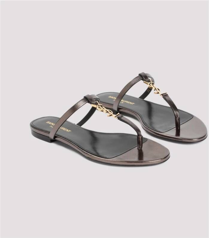 Saint Laurent Bruin Leren Sandalen Amandel Teen Brown Dames