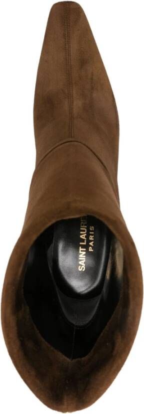Saint Laurent Bruine leren enkellaarsjes Cassandre stijl Brown Dames